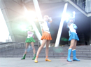 Sailor Jupiter, Venus, and Mercury from the live-action Sailor Moon TV series using their Star attacks.