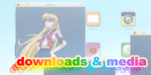 Sailor V from the Sailor Moon Crystal anime series and the phrase Downloads & Media written in rainbow coloured text