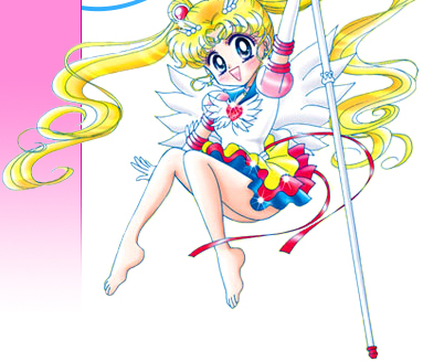 Moonkitty.NET Sailor Moon fansite website layout graphic showing the Eternal Sailor Moon character from the Pretty Guardian Sailor Moon manga comic book as drawn by Naoko Takeuchi