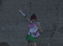 Sailor Jupiter with her spear weapon in the live-action Pretty Guardian Sailor Moon (PGSM) TV series' Final Act episode.