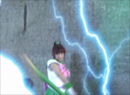 Sailor Jupiter with her spear weapon in the live-action Pretty Guardian Sailor Moon (PGSM) TV series' Final Act episode.