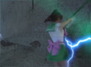 Sailor Jupiter with her spear weapon in the live-action Pretty Guardian Sailor Moon (PGSM) TV series' Final Act episode.