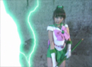 Sailor Jupiter with her spear weapon in the live-action Pretty Guardian Sailor Moon (PGSM) TV series' Final Act episode.