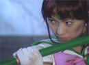 Sailor Jupiter with her spear weapon in the live-action Pretty Guardian Sailor Moon (PGSM) TV series' Final Act episode.