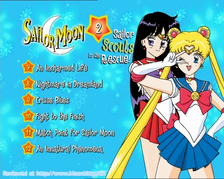 Sailor Moon Volume 2 DVD menu featuring Sailor Mars and Sailor Moon.