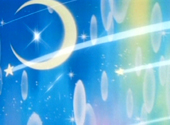 Bubbles and rainbow with crescent Moon from the Sailor Moon anime series.