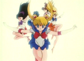 The Sailor Scouts jumping down from the Sailor Moon anime series.