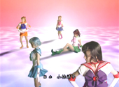 Sailor Moon, Mercury, Mars, Venus, and Jupiter standing on a cloud from the live-action Pretty Guardian Sailor Moon PGSM TV series.