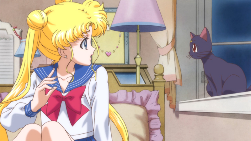 Luna in Usagi's bedroom in Pretty Guardian Sailor Moon Crystal Act.1 Usagi - Sailor Moon anime episode.