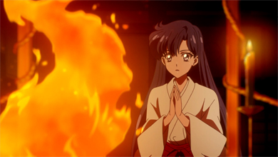 rei / sailor mars in her temple in pretty guardian sailor moon crystal act.27 infinity 1 - premonition - part 1