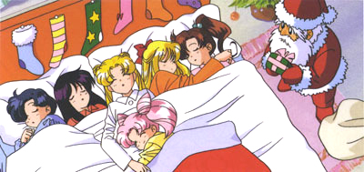 Santa Clause visiting the Sailor Scouts.