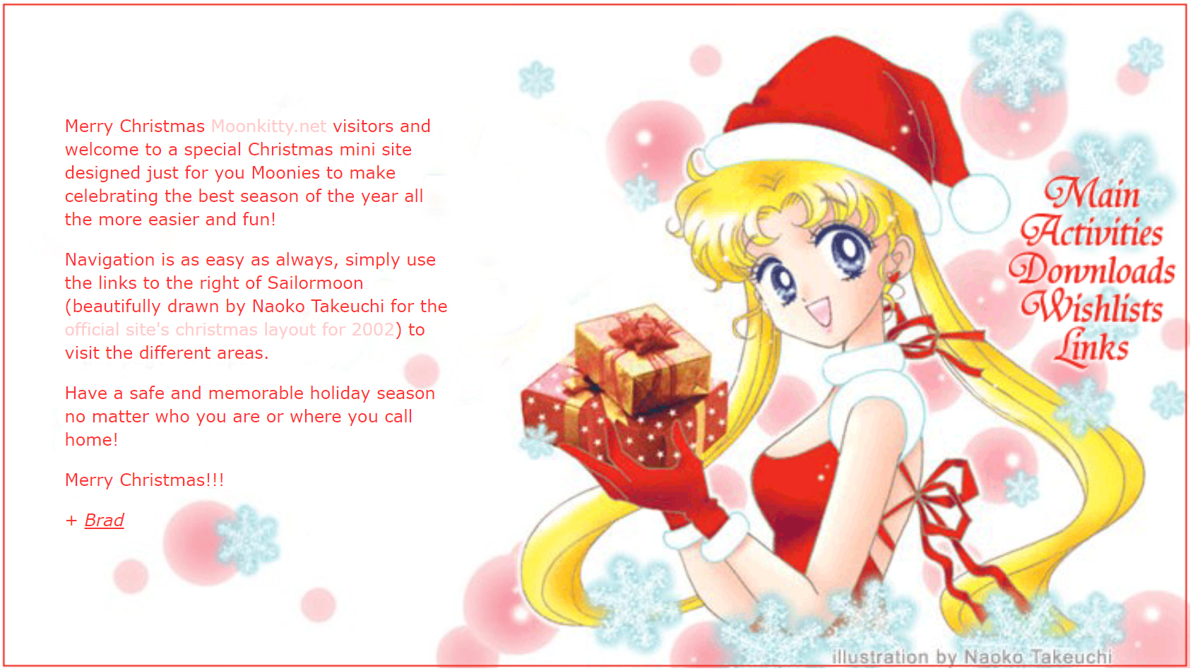 Sailor Moon Christmas website layout